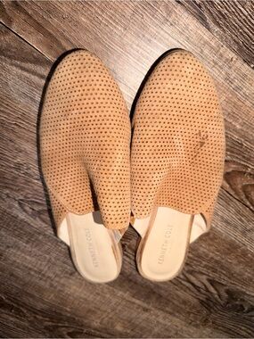 Kenneth Cole Perforated Tan Slip-On Mules